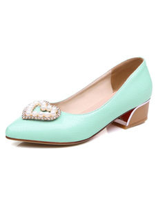 Chaussures à talons épais en PU talons couverts avec perles