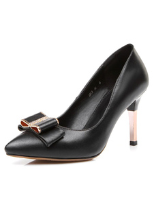 Escarpins à bout pointu et talons aigus en PU talons couverts avec noeud