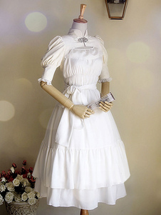 Robe lolita en chiffon blanche avec noeud