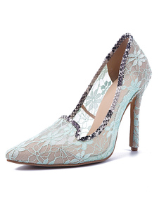 Chaussures de mariée à talons en dentelle avec dentelle talons couverts