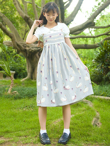 Robe lolita en chiffon grise impression