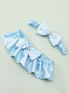 Jarretière de mariage en polyester bleu
