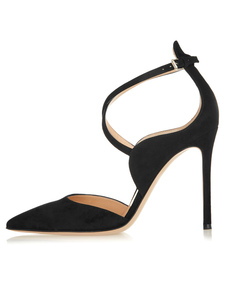 Sandales noires à bout pointu en micro daim