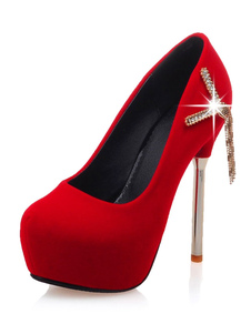 Chaussures de mariée à talons en cuir poncé avec cristal mocassin