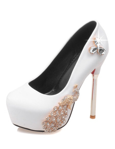 Chaussures de mariée à talons en cuir poncé avec cristal mocassin