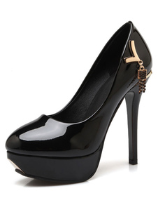 Escarpins à plateforme à talons aigus en PU verni talons couverts avec cristal