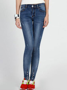 Jean femme en denim bleu à taille naturelle