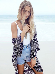 Blouse de plage sexy bleue imprimé animal surdimensionné femme