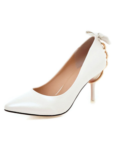 Escarpins à bout pointu et talons aigus en PU mocassin avec noeud