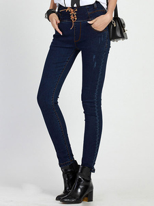 Jean femme en denim bleu à taille haute