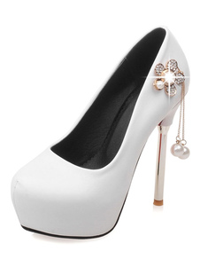 Chaussures de mariage à talons en cuir poncé avec perles mocassin