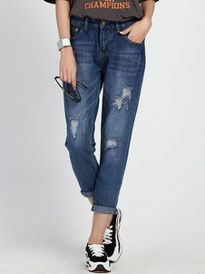 Jean féminin en denim bleu à taille naturelle