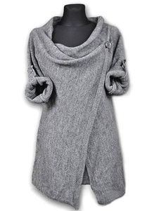 Cardigan sexy gris col à revers coupe asymétrique manches casaque