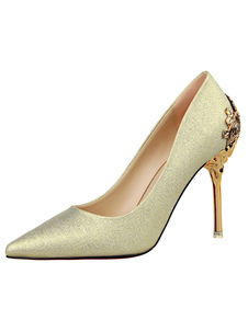 Escarpins à bout pointu et talons aigus Paillette talons couverts ornement métallique