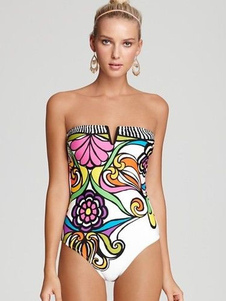 Maillot de bain 1 piece sexy en polyester rose imprimé fleuri élastique femme