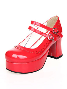 Chaussures de lolita en PU rouge à talons épais