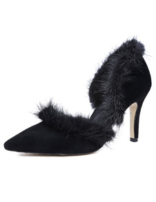 Escarpins à bout pointu et talons aigus en peau de vache talons couverts avec fourrure