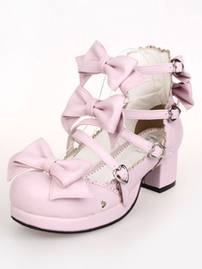 Chaussures lolita belles rose avec noeud à talons épais
