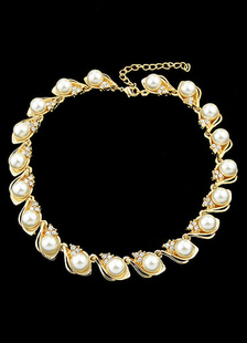 Collier strass perle dorée