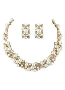 Collier de perles et boucles d'oreilles en ivoire et brun Ligth