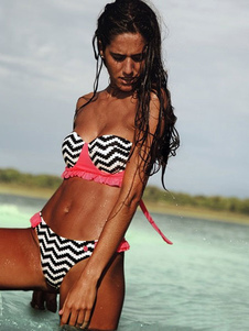 Bikini maillot de bain sexy Soie de lait rose ondé élastique femme