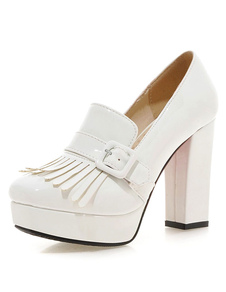 Chaussures à talons épais en PU verni talons couverts avec frange