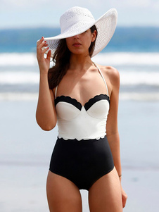 Maillot de bain 1 piece sexy en polyester blanc élastique femme