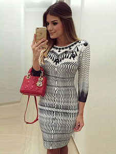 Charmante mini robe blanc avec rayure col rond