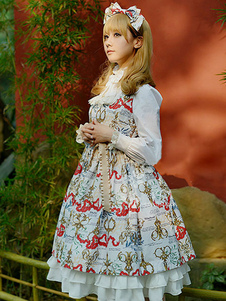 Robe à bretelles lolita en coton multicolore impression