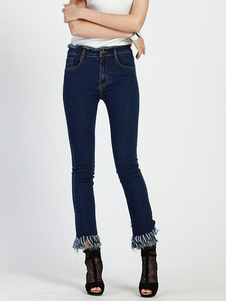 Jean féminin en denim bleu à taille naturelle