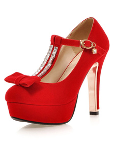 Chaussures plateforme de mariage en cuir poncé avec noeud à talons aigus T-bracelet