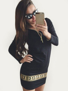 Robe de club impression avec zip col V manches casaque