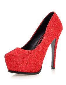 Chaussures plateforme chic de mariage en dentelle à talons aigus mocassin