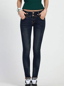 Jean féminin en denim noir à taille naturelle