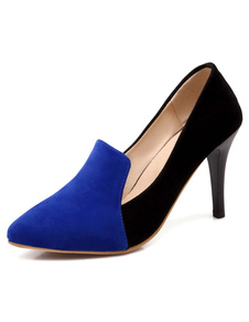 Escarpins à bout pointu et talons aigus en cuir poncé talons couverts