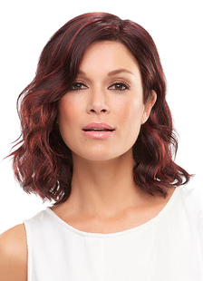 Perruque longueur d'épaule bordeaux dégradé en fibre résistante à la chaleur frisée