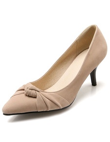 Escarpins à bout pointu et talons aigus en cuir poncé talons couverts avec noeud