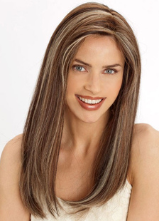 Perruque de qualité longue châtaigne mélange éclaircissant en fibre résistante à la chaleur droite