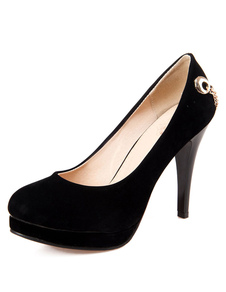 Escarpins à plateforme à talons aigus en micro daim talons couverts avec chaîne