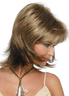 Perruque 18 inches marrone dégradé en fibre résistante à la chaleur droite