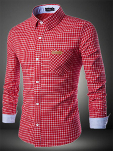 Chemise casual en coton à carreaux manches longues