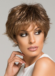 Perruque courte marron claire dégradé en fibre résistante à la chaleur frisée