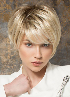 Perruque courte or dégradé en fibre résistante à la chaleur droite