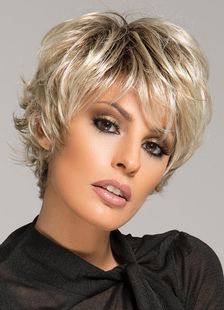 Perruque courte couleur de lin dégradé en fibre résistante à la chaleur droite