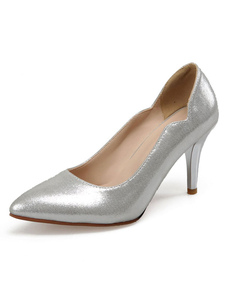 Escarpins à bout pointu et talons aigus en PU verni talons couverts