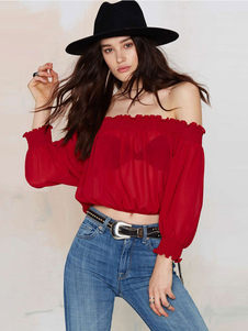 Blouse femme en polyester rouge unicolore
