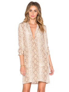 Robe droite en polyester multicolore à motif python surdimensionné imprimé fleuri col V