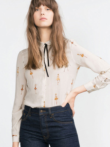 Blouse femme en polyester blanc impression