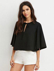 Blouse en polyester noir unicolore surdimensionné