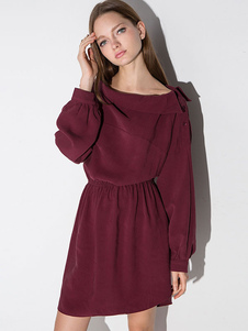 Robe skater en polyester bordeaux unicolore surdimensionné